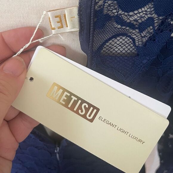 NWT Metisu Blue Lace Cutout Sheath Midi Dress Women’s Large - Picture 7 of 7